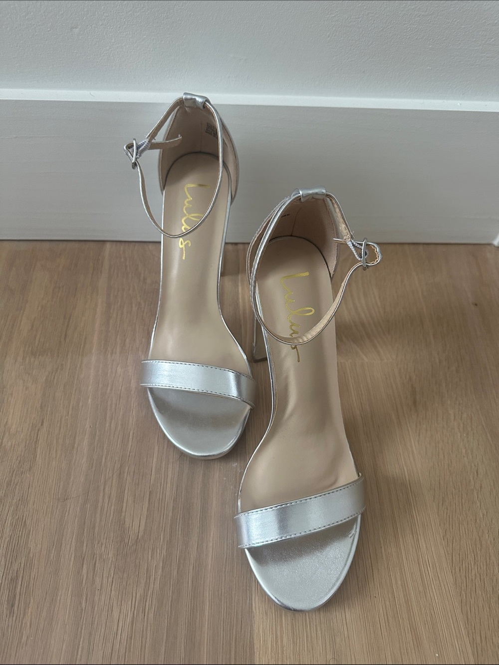 Lulu's Silver Ankle-Strap Stiletto Sandals
